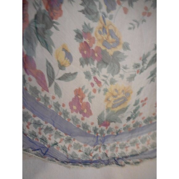 Vintage Sheer Red Blue Floral large square scarf Estate Find - Picture 4 of 4